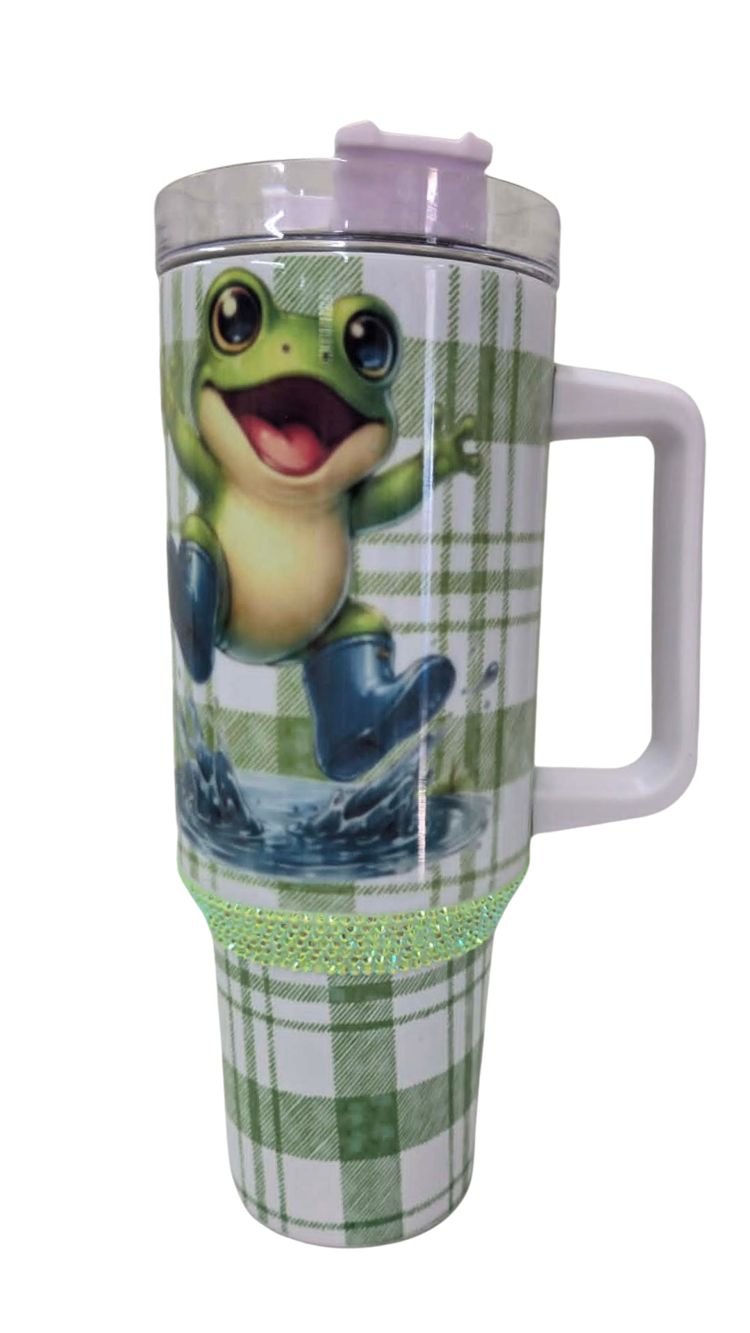 Puddle Play 40oz Rhinestone Tumbler Green Plaid & Tulip Edition