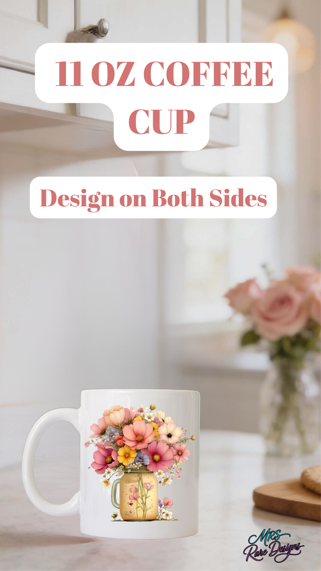 Floral Mason Jar 11oz Coffee Mug – Double-Sided Design