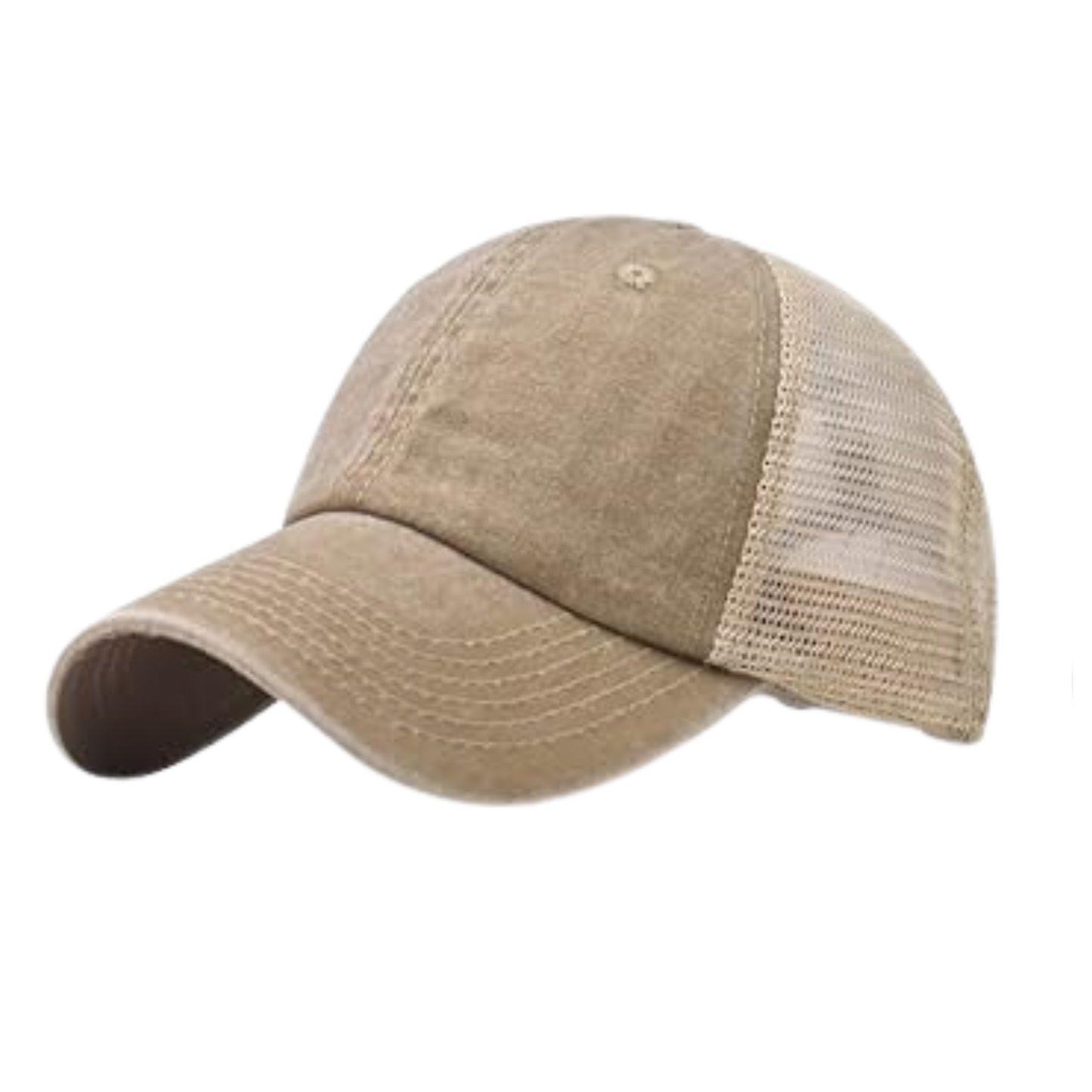 Vintage Washed Distressed Baseball Cap Collection – Khaki Beige | Unisex 80% Polyester 20% Cotton Adjustable Mesh Back Hats with DTF Patch Designs – Stay Groovy, Love, and Peace Sunflower