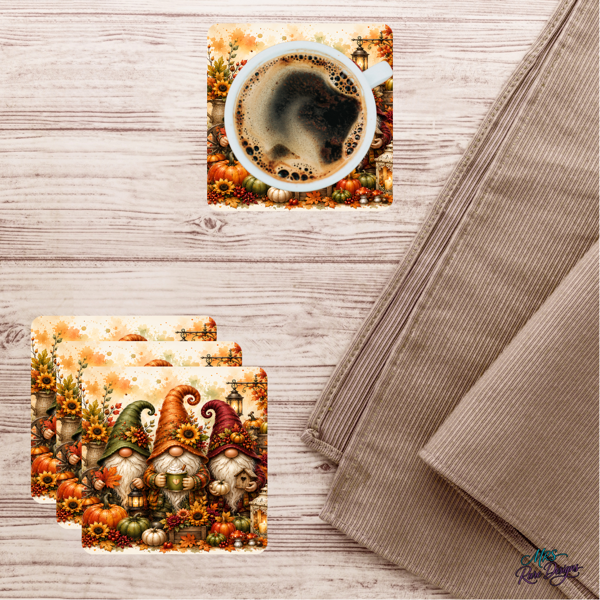 Cozy Harvest Autumn Gnomes Glass Coaster Set (Set of 4)
