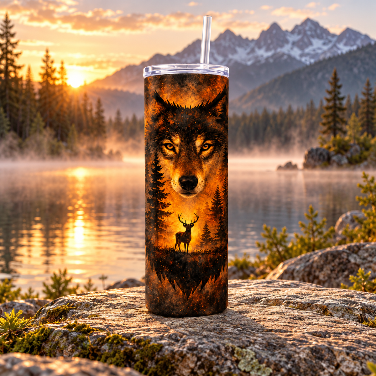 Amber Wilderness Wolf 20-Ounce Stainless Steel Tumbler