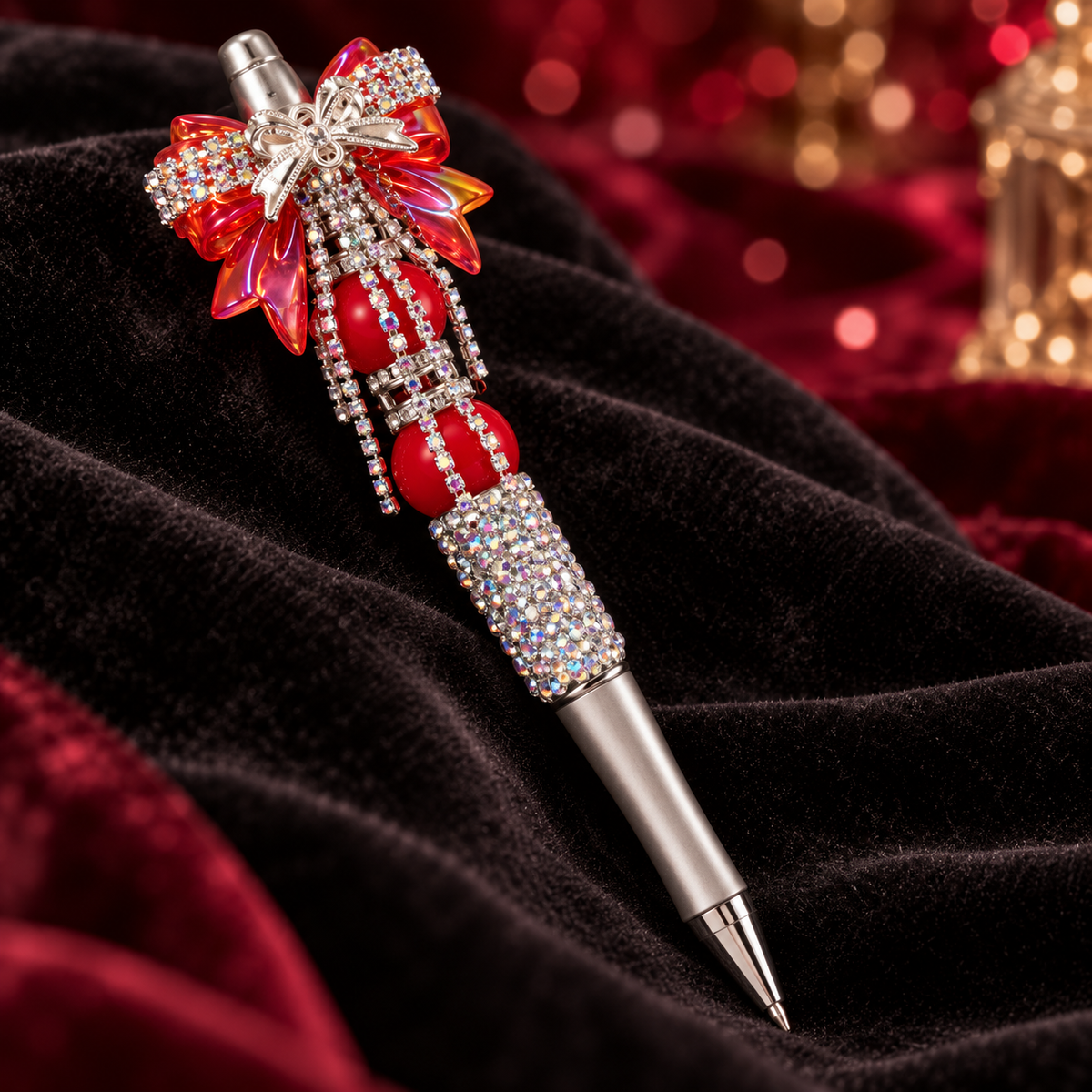 Ruby Radiance Red Rhinestone Bow Pen