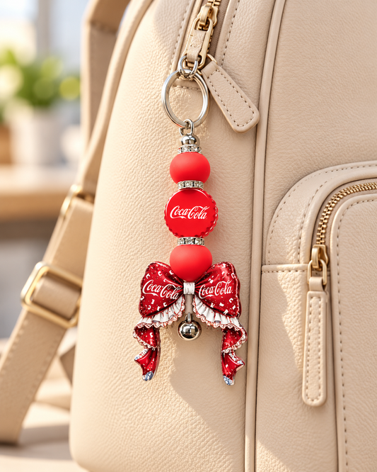 Soda Pop Sweetheart Coca-Cola Bow Beaded Keychain