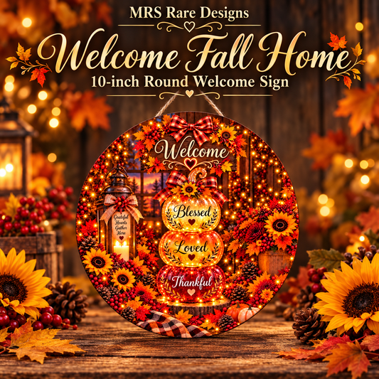 Blessed & Thankful Pumpkin Stack Round Welcome Sign