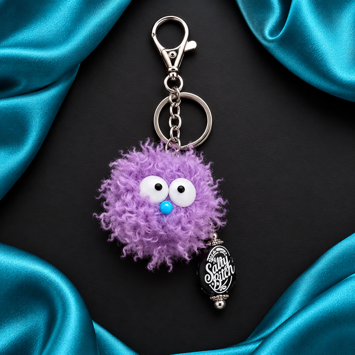 Fuzzy Purple Monster Keychain with Charm
