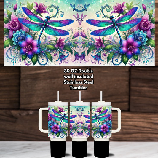 Whimsy Wings 30oz Stainless Steel Tumbler with Handle
