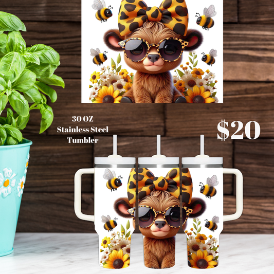 30 oz Sunflower Bear Stainless Steel Tumbler