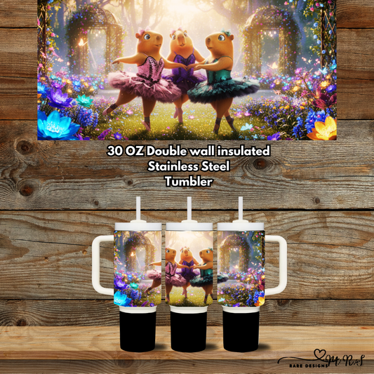 Dancing Axolotls 30oz Handled Stainless Steel Tumbler