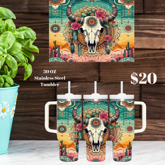 Southwestern Skull 30oz Stainless Steel Tumbler