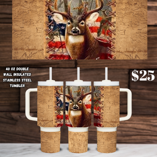 Patriotic Deer Stainless Steel Tumbler