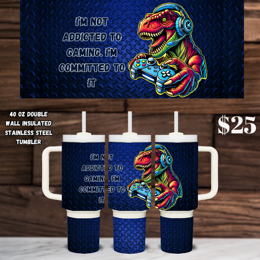 T-Rex Gamer 40oz Stainless Steel Tumbler