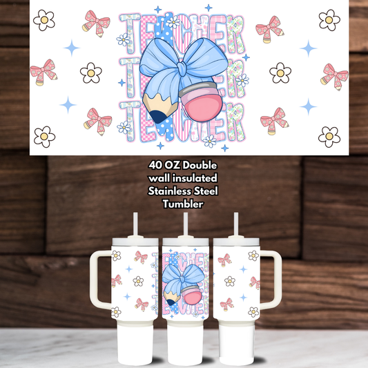 Bow & Pencils Teacher Tumbler Collection – 40oz