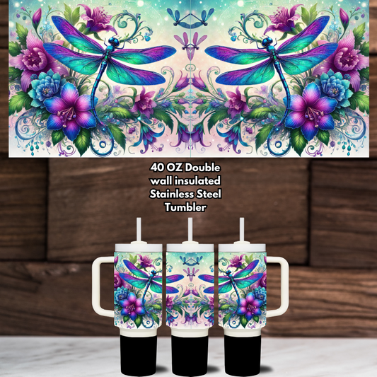 Whimsy Wings 40oz Stainless Steel Tumbler with Handle