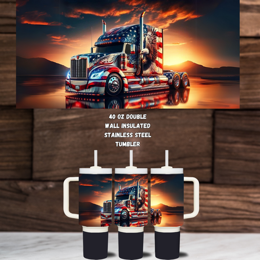 Patriotic Trucker 40oz Stainless Steel Handled Tumbler