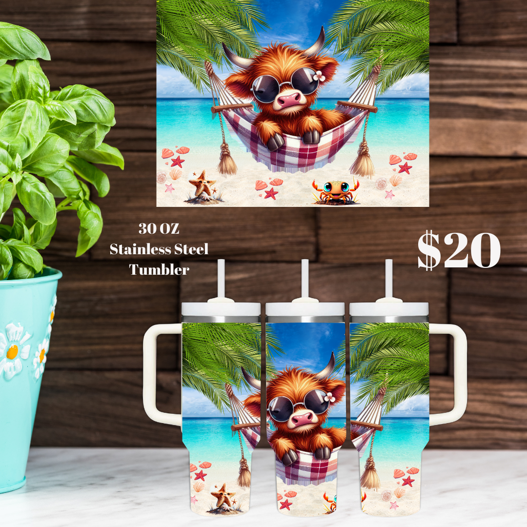 30 OZ Stainless Steel Tumbler with Cute Highland Cow Design