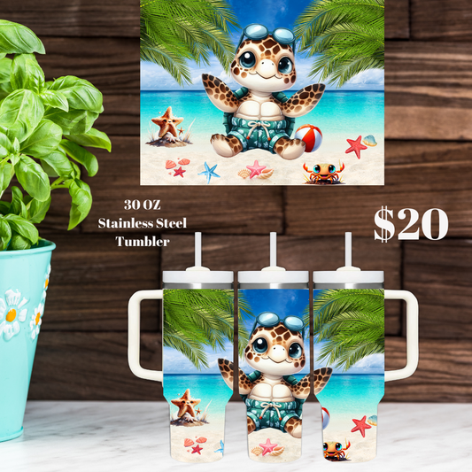 30 OZ Stainless Steel Tumbler with Cute Sea Turtle Design