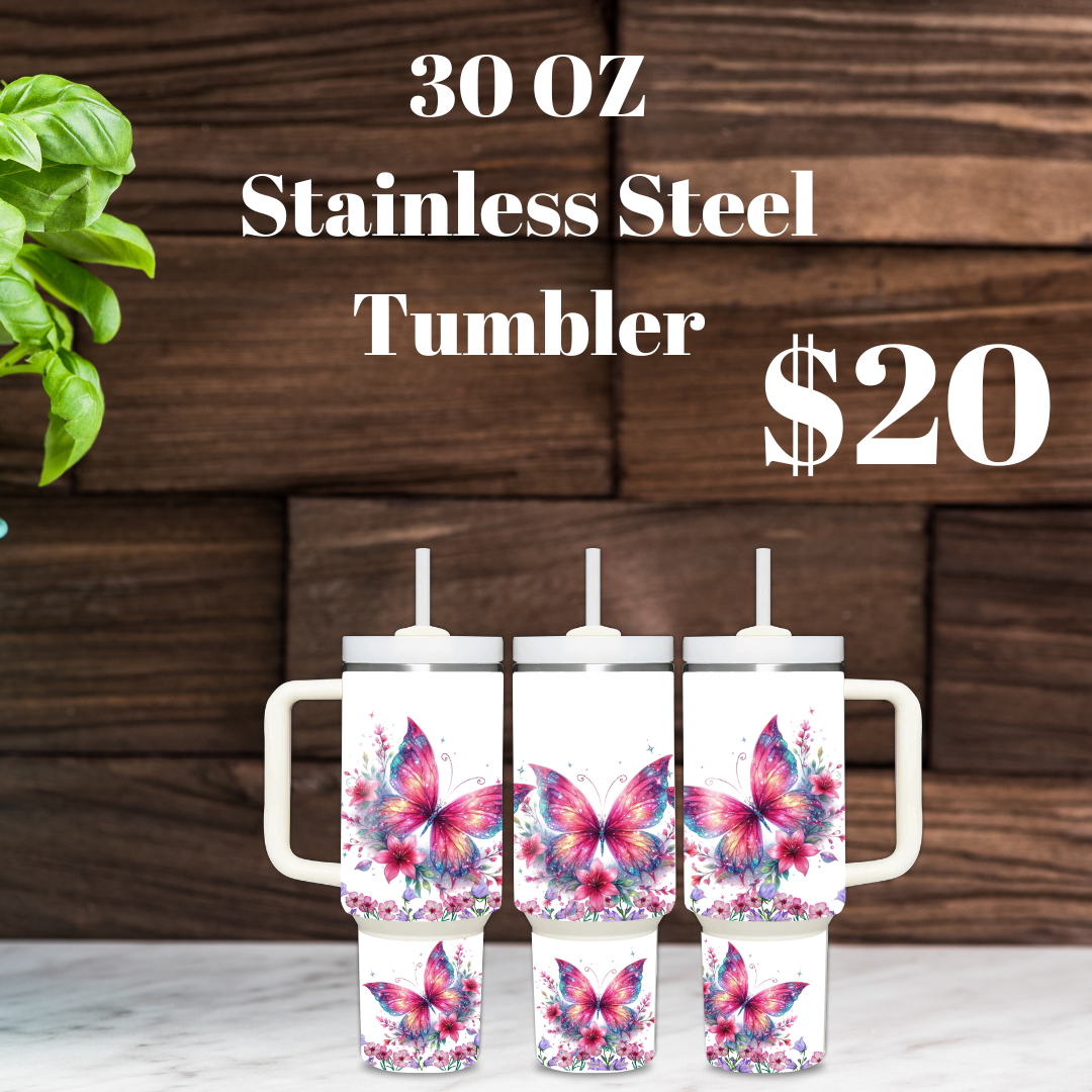 Blushing Butterfly 30oz Stainless Steel Tumbler