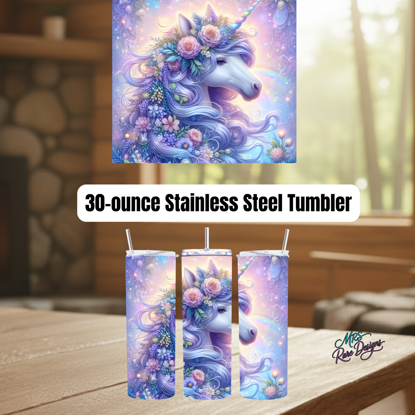 Enchanted Floral Unicorn 30‑Ounce Stainless Steel Tumbler – Magical Pastel Fantasy Drinkware