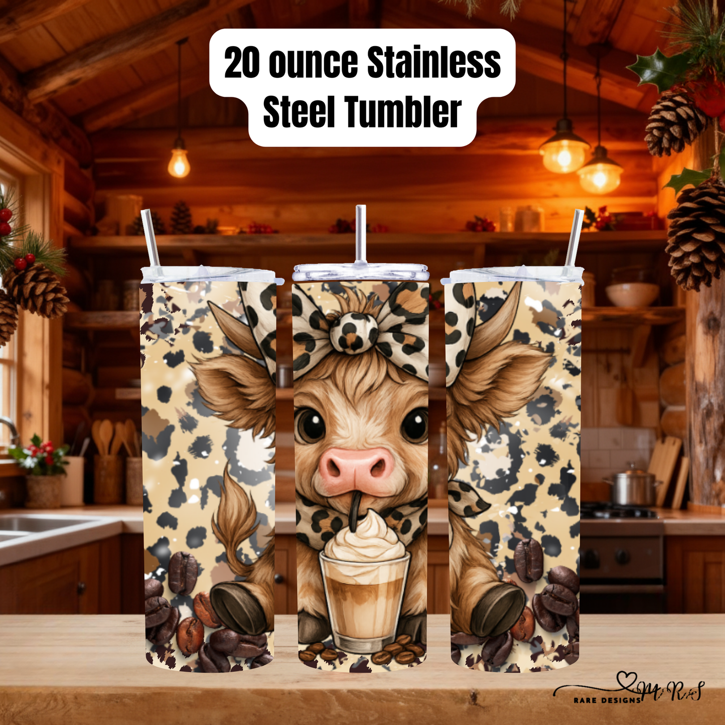 Highland Cow Coffee Vibes 20oz Stainless Steel Tumblers