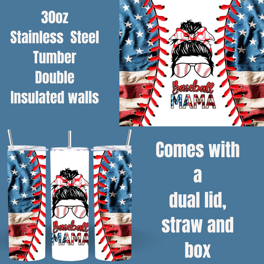 All-American Baseball Mama Tumbler – 30oz