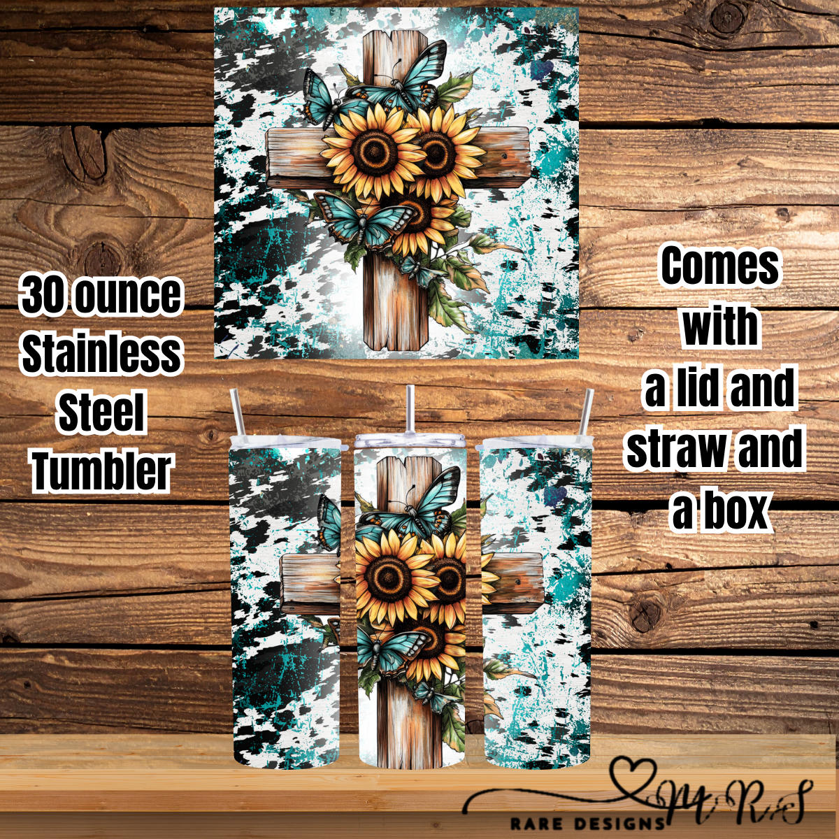 Turquoise Faith 30oz Straight Tumbler Collection – Western Crosses, Sunflowers & Teal Splatter