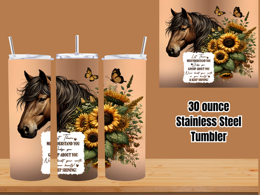 Golden Spirit Horse & Sunflower Stainless Steel Tumbler – 30oz