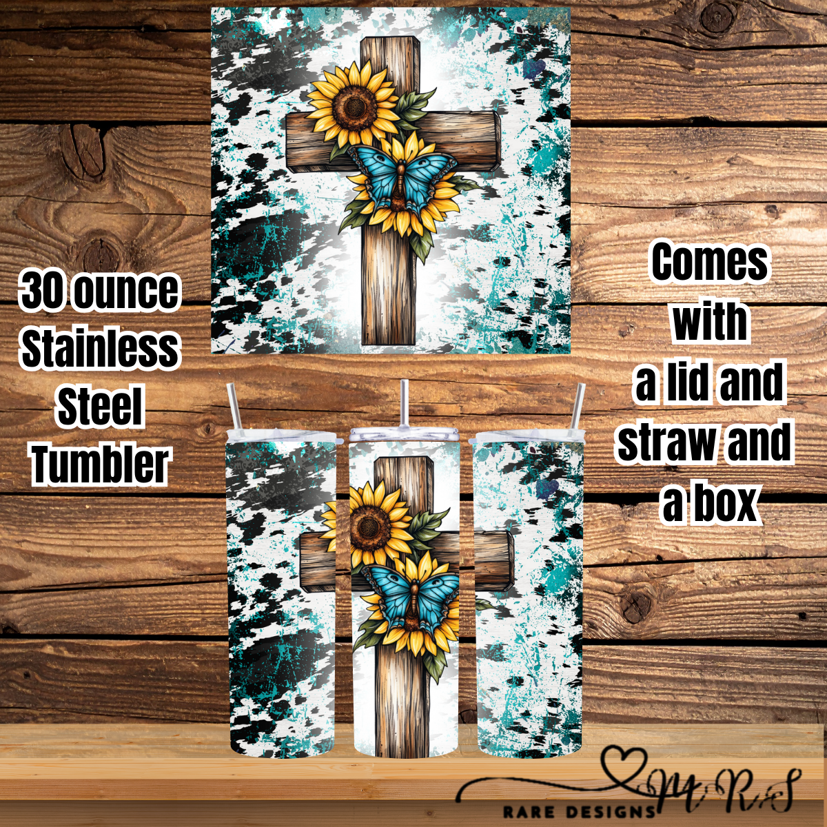 Turquoise Faith 30oz Straight Tumbler Collection – Western Crosses, Sunflowers & Teal Splatter