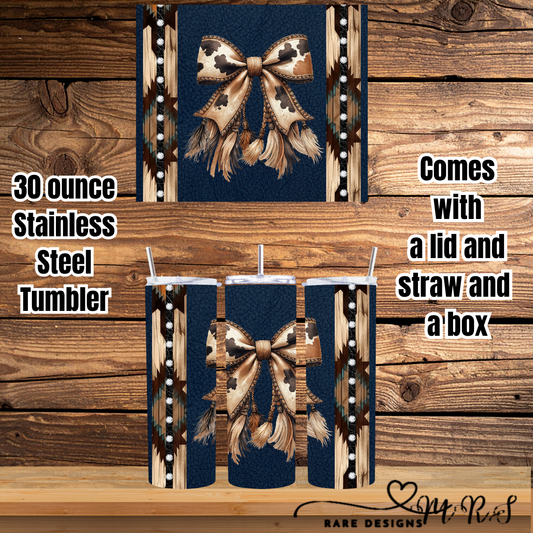 Cowgirl Bow Leather Luxe – 30oz Western Ribbon Tumbler Collection