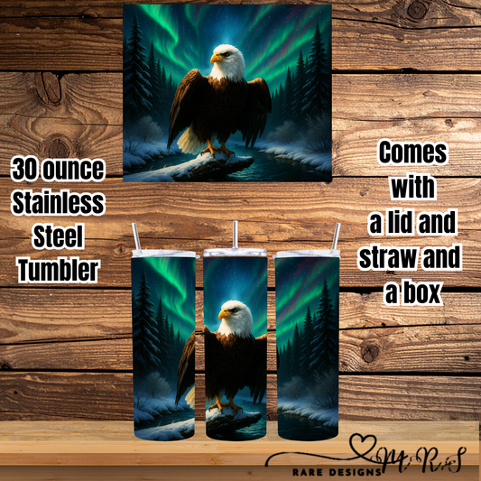 Aurora Eagle 30oz Stainless Steel Tumbler — Lid, Straw & Gift Box