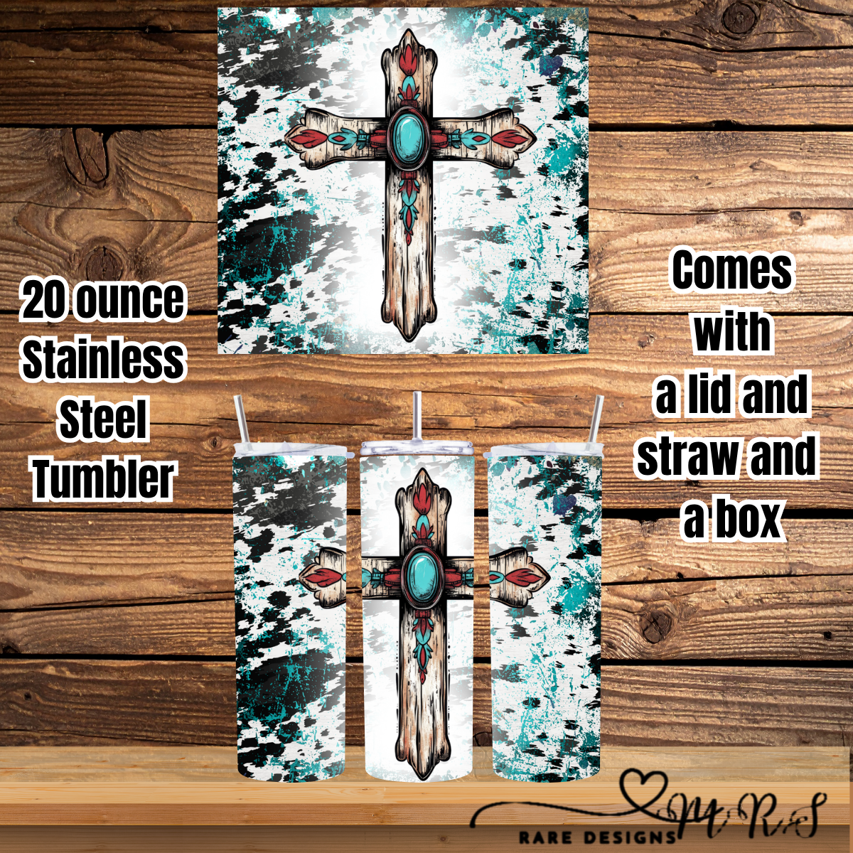 Turquoise Faith 20oz Straight Tumbler Collection – Western Crosses, Sunflowers & Teal Splatter