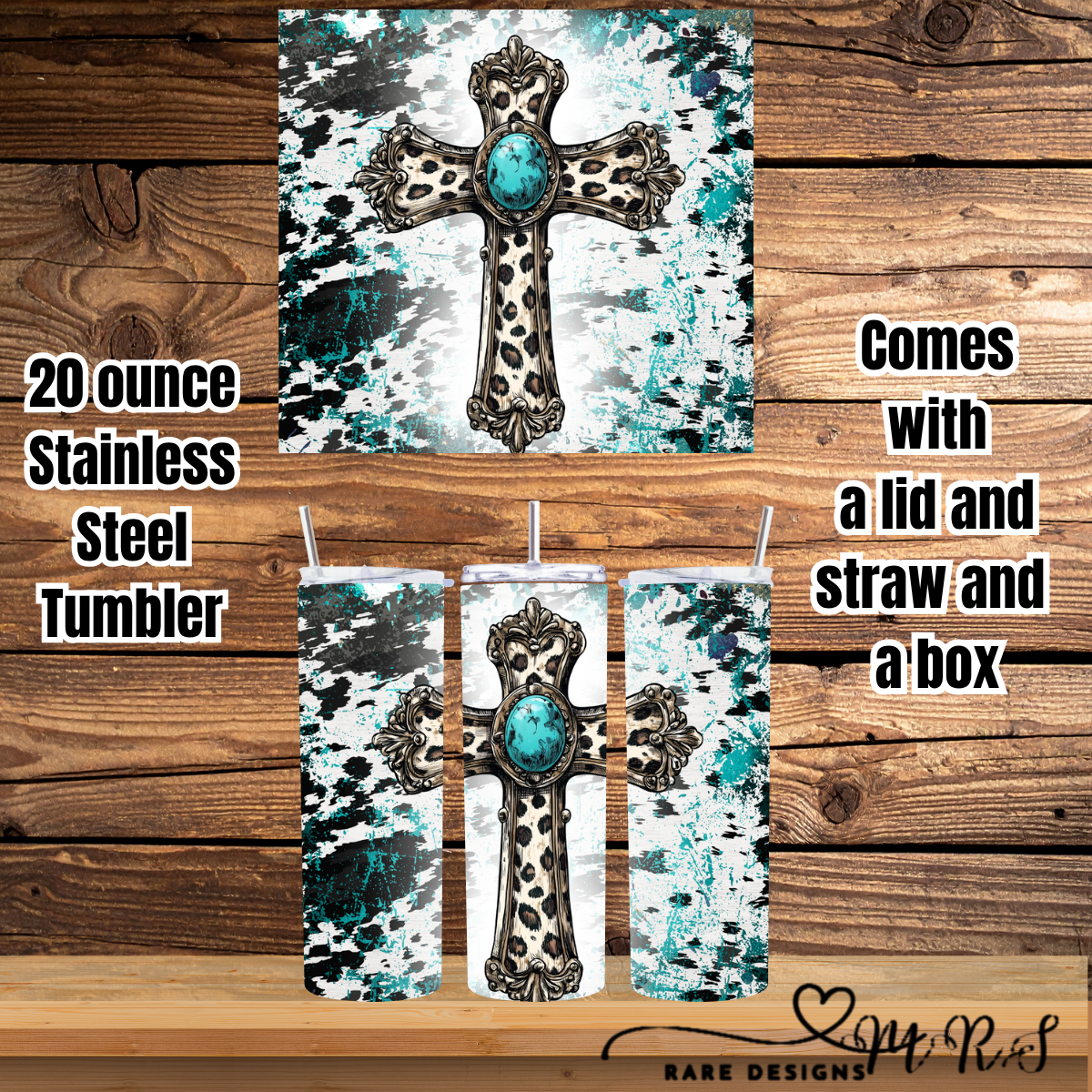 Turquoise Faith 20oz Straight Tumbler Collection – Western Crosses, Sunflowers & Teal Splatter