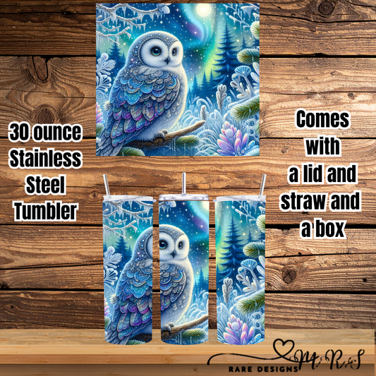 Enchanted Aurora Owl 30oz Stainless Steel Tumbler (Lid, Straw & Gift Box)
