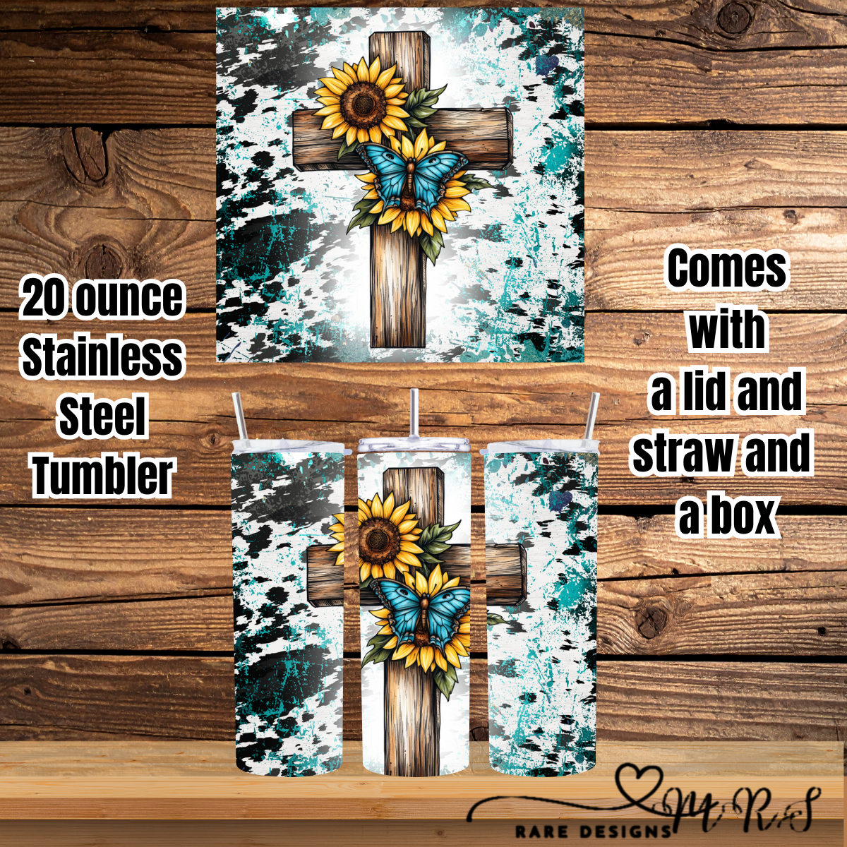 Turquoise Faith 20oz Straight Tumbler Collection – Western Crosses, Sunflowers & Teal Splatter