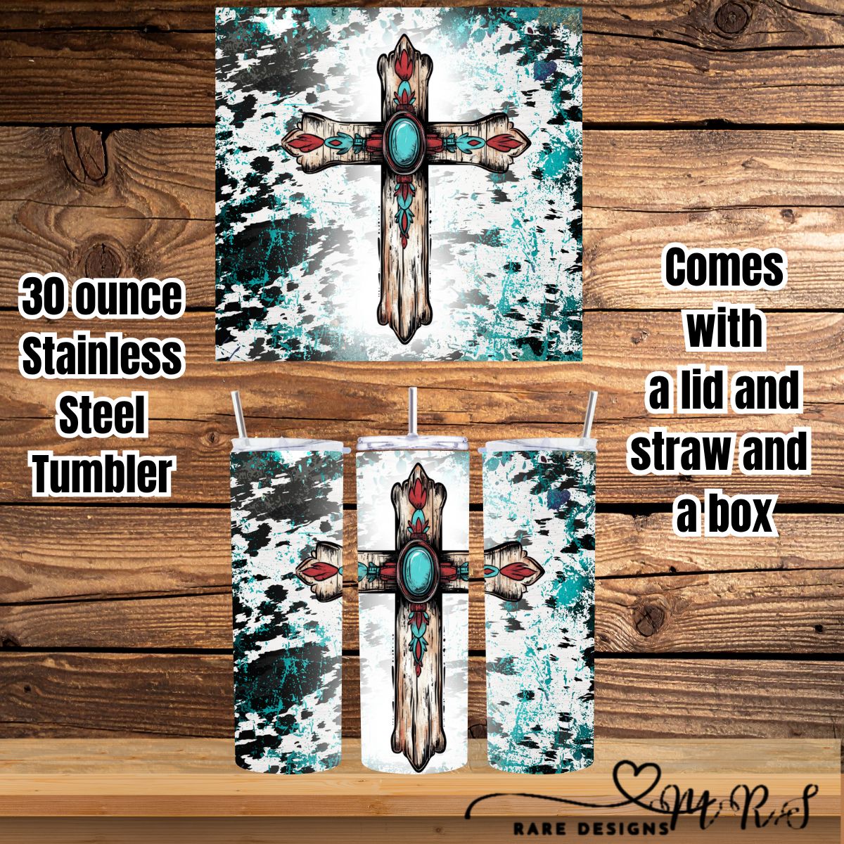 Turquoise Faith 30oz Straight Tumbler Collection – Western Crosses, Sunflowers & Teal Splatter