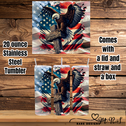 Patriotic Eagle 20oz Stainless Steel Tumbler with Lid & Straw