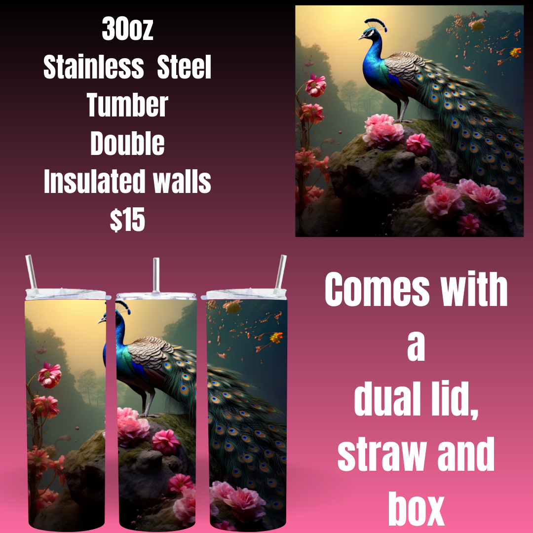 Majestic Peacock 30oz Stainless Steel Tumbler Collection
