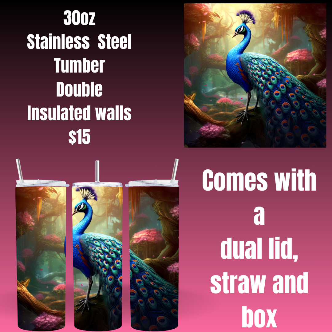 Majestic Peacock 30oz Stainless Steel Tumbler Collection