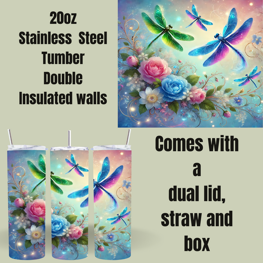 Twilight Wings 20oz Tumbler – Dragonfly Garden Glow