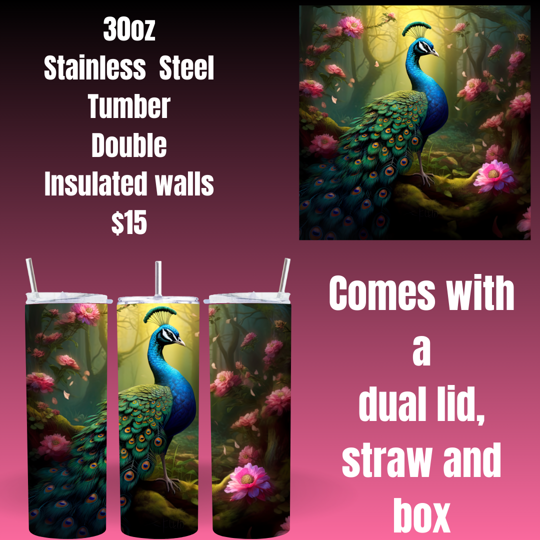 Majestic Peacock 30oz Stainless Steel Tumbler Collection