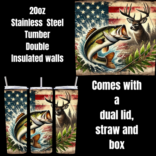 Stars, Stripes & Outdoors Vibes Tumbler – 20oz