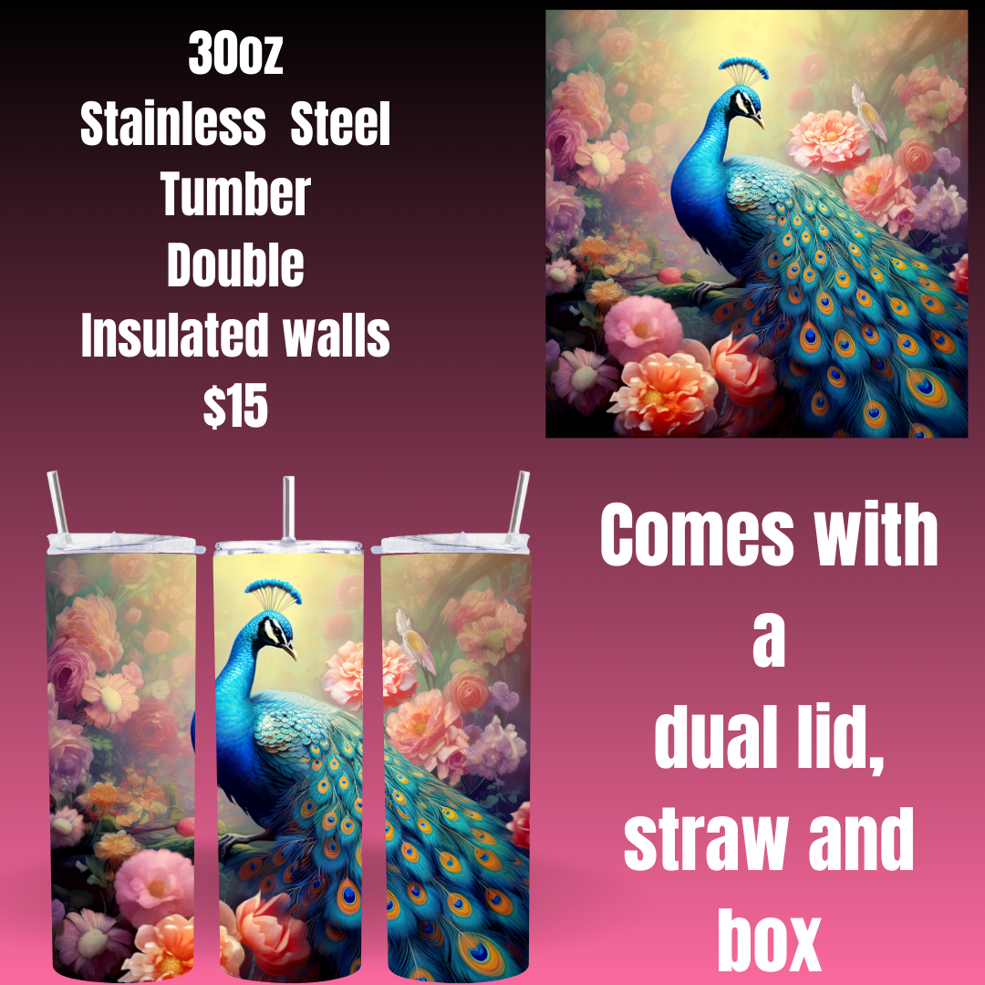 Majestic Peacock 30oz Stainless Steel Tumbler Collection