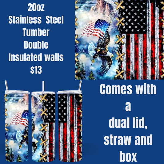 Patriotic Eagle and American Flag Tumbler - 20oz Stainless Steel