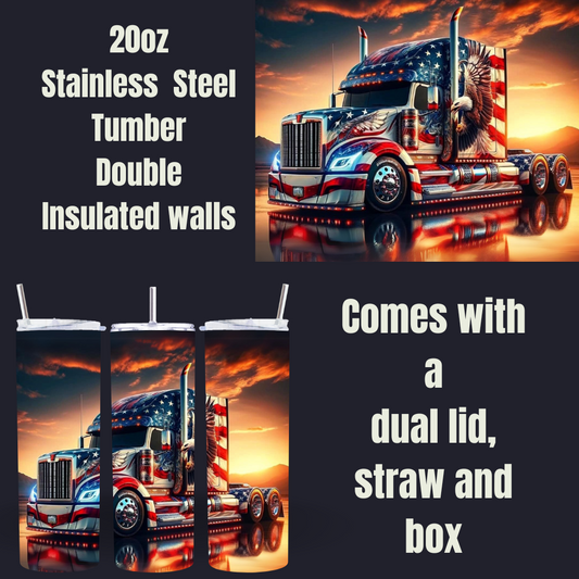 Patriotic Trucker 20oz Stainless Steel Tumbler