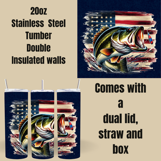 Patriotic Bass Angler 20oz Tumbler