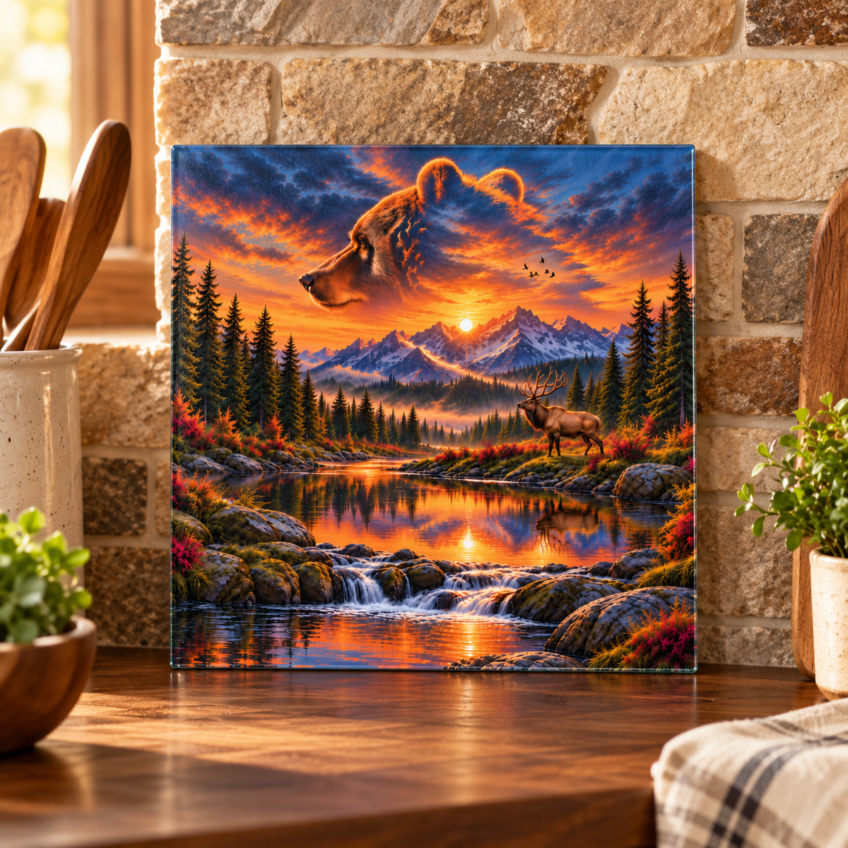 Bear Valley Sunset 9-Inch Square Glass Cutting Board