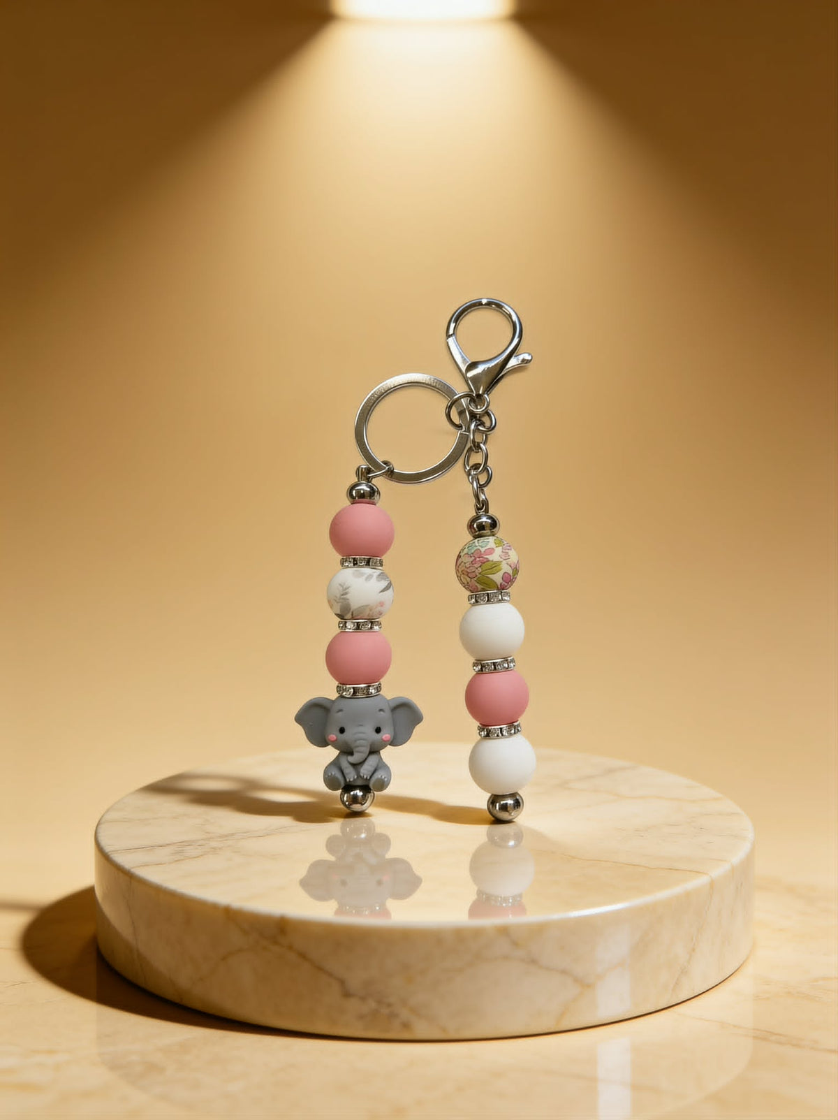 Rosy Little Elephant Beaded Keychain