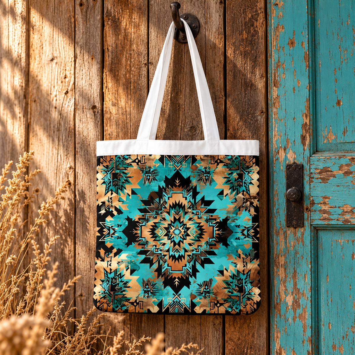 Western Charm Turquoise Southwestern Tote Bag