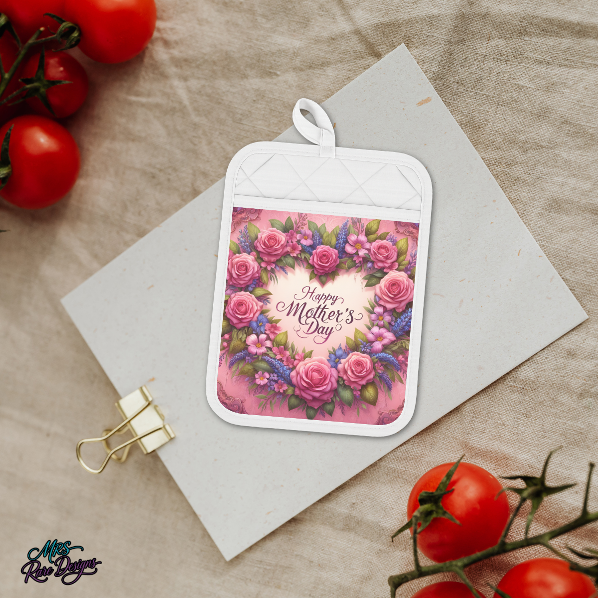 Happy Mother’s Day Floral Pocket Oven Mitt – Heat Resistant Kitchen Gift