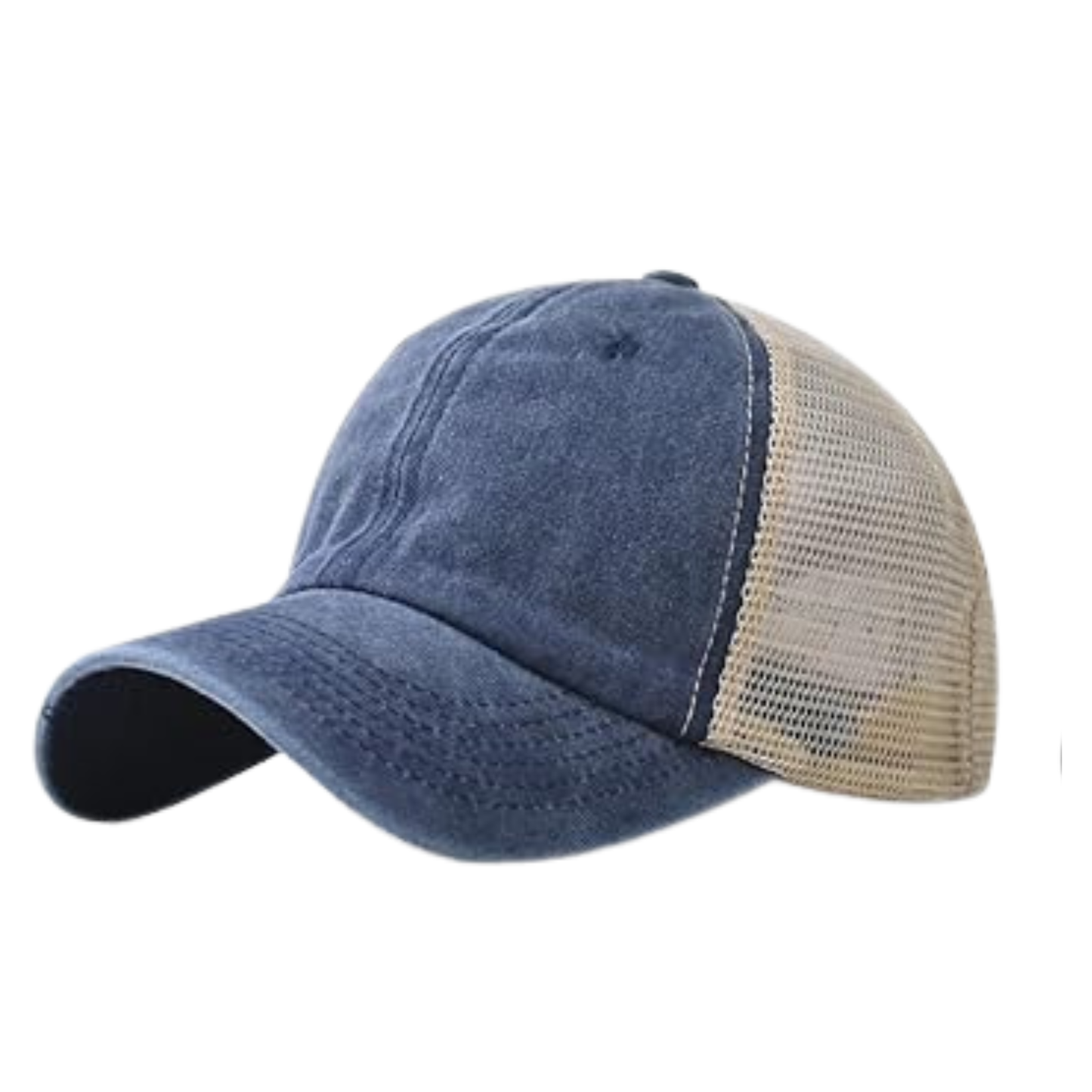 Vintage Washed Blue Distressed Butterfly Floral Baseball Cap – 80% Polyester 20% Cotton Trucker Hat with DTF Patch for Men & Women