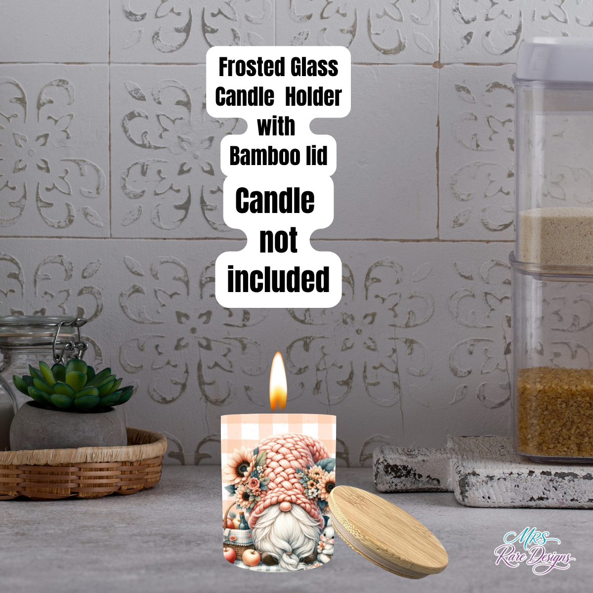Peach Gingham Gnome Cottage Kitchen Baking & Candle Gift Set (Individual or Full Bundle)